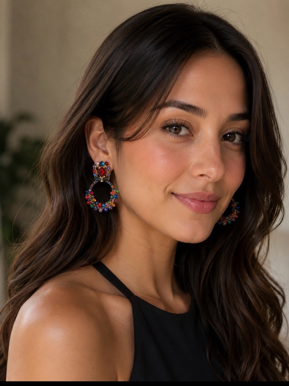 Multicolor Beaded Hoop Drop Earrings - Women Jewelry